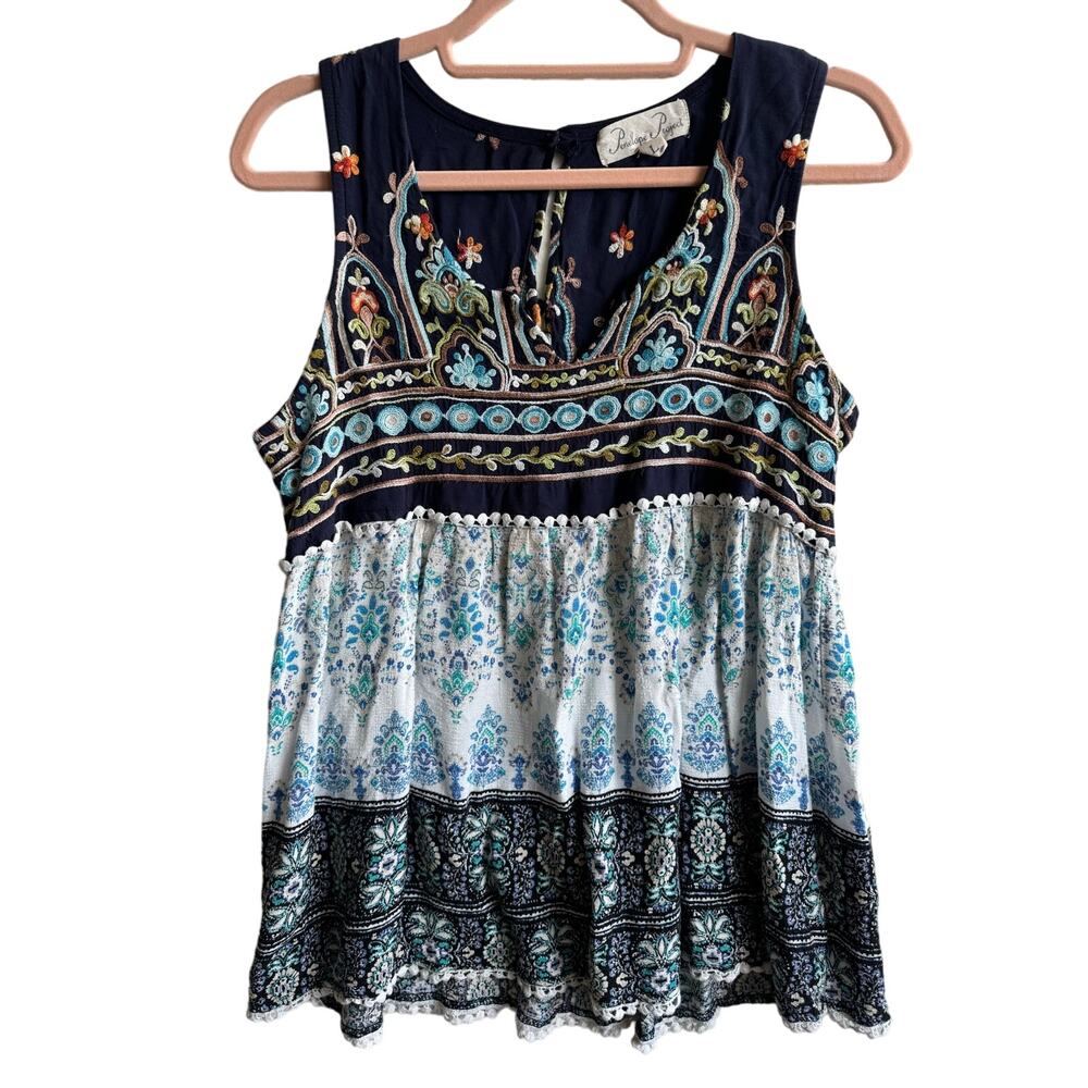 Penelope Project Boho Embroidered Tank GUC Size Large Sleeveless Blouse